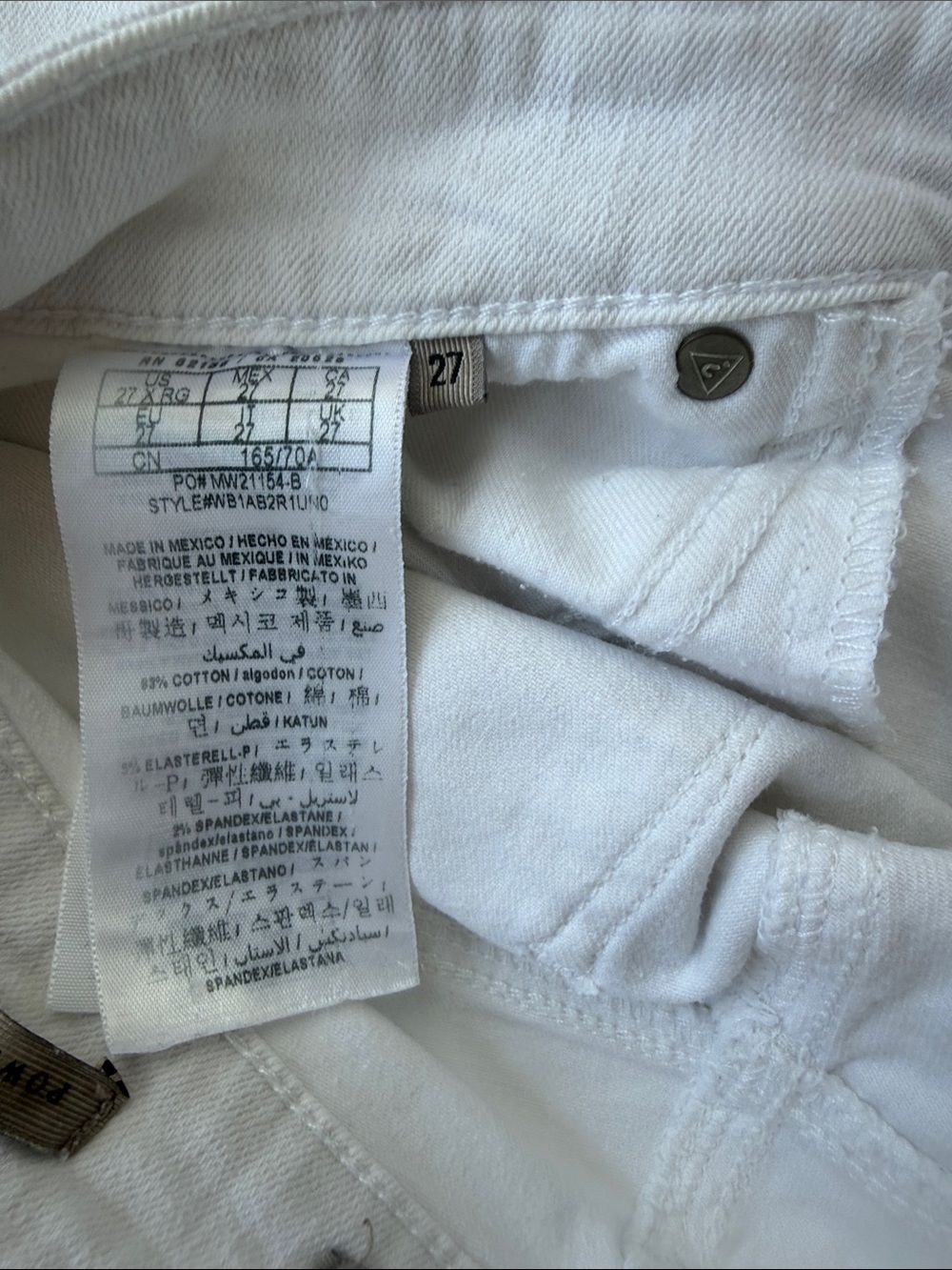Guess White Denim Power Skinny Low Rise Jean Cotton/Spandex Blend 5 Pocket-27W - Picture 12 of 13